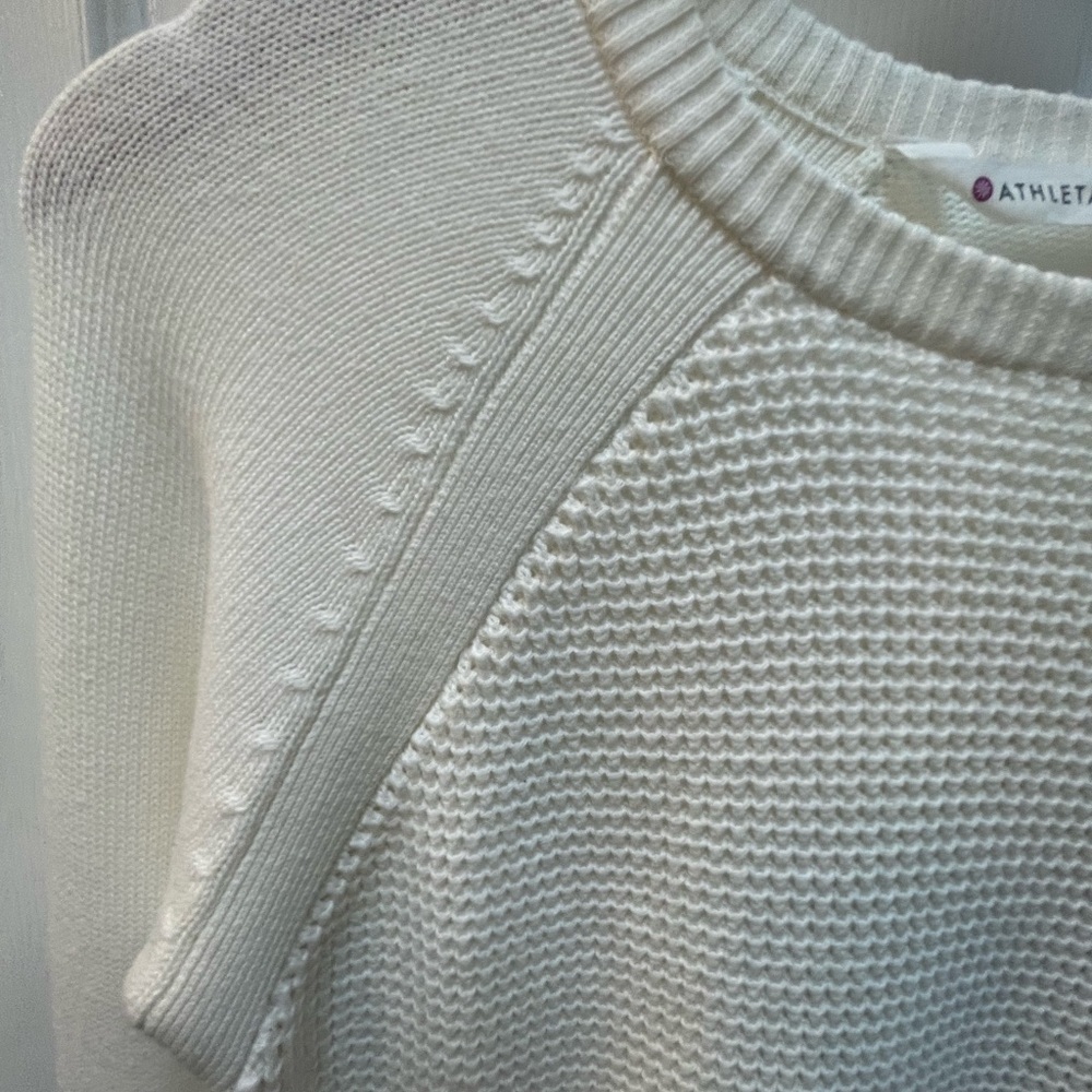 Athleta Waffle Knit Cream Cotton Blend Sweater Extra Small - Picture 5 of 7